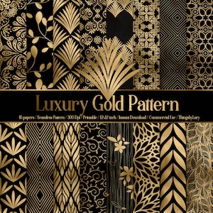 16 Seamless Black and Gold Foil Luxury Pattern Digital Papers 12" 300 dpi commercial use instant download seamless Wedding Geometric Floral