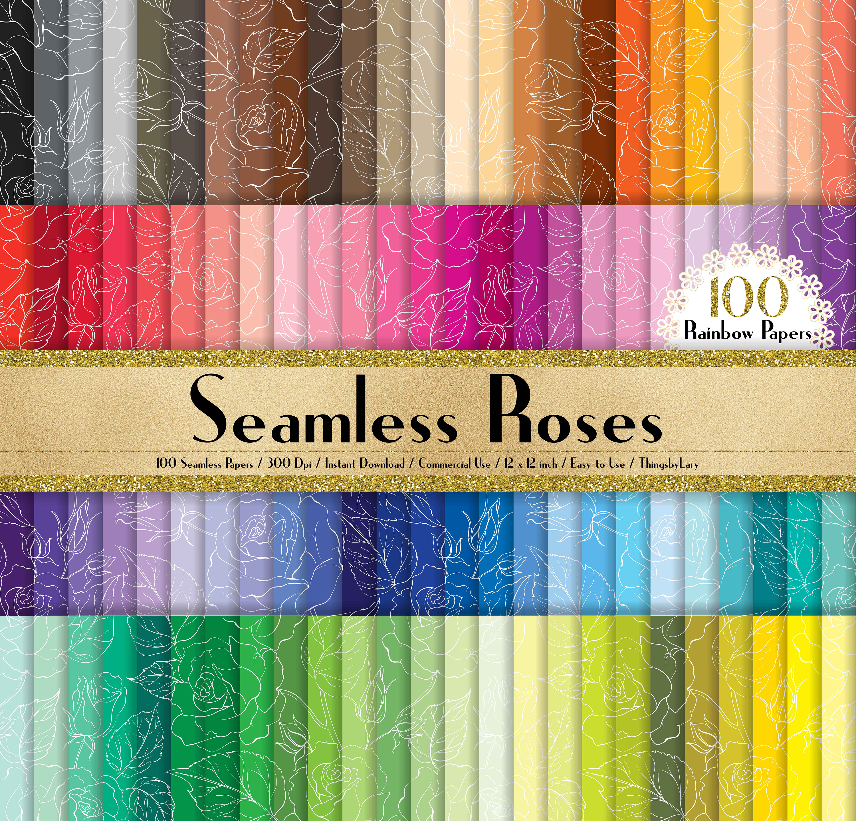 100 Seamless Roses Pattern Papers in 12" X 12", 300 Dpi Planner Paper ...