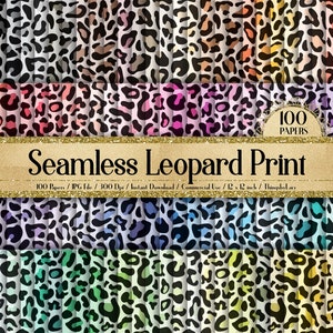 100 carte con stampa leopardata senza cuciture in 12x12" 300 Dpi Planner Paper Scrapbook Paper Pelle di leopardo Stampa animalier Modelli di avvistamento safari