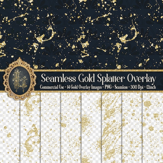 14 Seamless Gold Glitter Splatter Overlay Images 300 Dpi Instant Download Commercial Use, Glitter Overlay, Gold Splatter, Luxury Kit