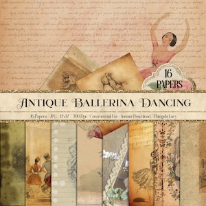 16 Antique Ephemera Dancing Ballet Ballerina Digital Papers 12x12" 300 dpi commercial use instant download vintage Printable travel Journal