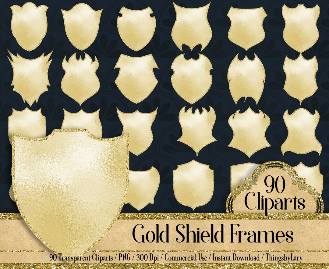 90 Gold Glitter Shield Frames 300 Dpi Planner Paper Commercial Use ...