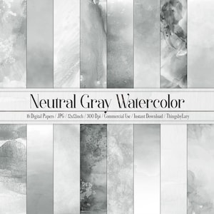 16 Neutral Gray Watercolor Texture Papers in 12inch, 300 Dpi Planner Paper, Scrapbook Paper, Ombre Paper Digital Artistic Watercolor Painted