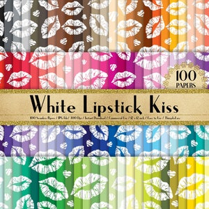 100 Seamless White Lipstick Kiss Love Valentine Papers in 12&quot;, Planner Paper, Commercial, 100 Love Paper,Rainbow Paper, 100 Digital Paper