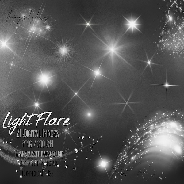 21 leuchtende Licht-Flare-Overlay-Digitalbilder PNG Transparent 300 Dpi Sofortiger Download Kommerzielle Nutzung Kartenherstellung Bling-Bling-Glanz