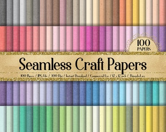 May include: A set of 100 digital seamless craft papers in various colors. The papers have a textured look, resembling craft paper. The text "100 Papers" and "Seamless Craft Papers" is visible in the image.