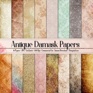 32 Antique Damask Papers Instant Download Commercial Use 300 Dpi Vintage Damask, Antique Damask, Retro Damask Parchment Old Paper