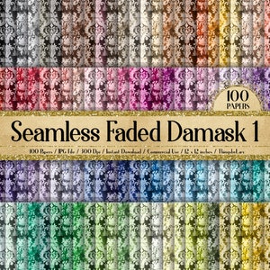 100 Seamless Vintage Faded Damask Ver 1 Digtial Papers Commercial Use Royal old fashioned damask ornament Vintage floral baroque 100 colors