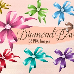 36 Bow With Diamond Clip Arts, Shiny Bow,satin Bow,instant Download ...