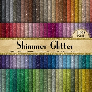 100 Shimmer Glitter Texture Papers in 12inch, 300 Dpi Planner Paper, Scrapbook Paper, Rainbow Paper, Glitter Paper, Valentine Design