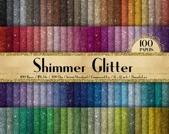 100 Shimmer Glitter Texture Papers in 12inch, 300 Dpi Planner Paper, Scrapbook Paper, Rainbow Paper, Glitter Paper, Valentine Design