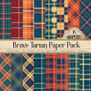 16 Princess Plaid Tartan Seamless Papers 12inch 300 Dpi Instant Download, Scrapbook Papers, Tartan, Gingham, Check, Commercial Use