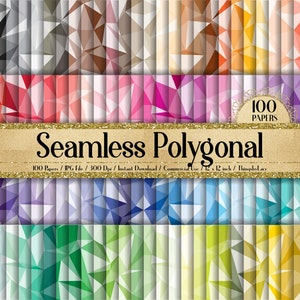 100 bezszwowe papiery cyfrowe wielokątne 12x12" 300 Dpi do użytku komercyjnego Natychmiastowe pobieranie Wydrukowany abstrakcyjny wzór Futurystyczny geometryczny nowoczesny