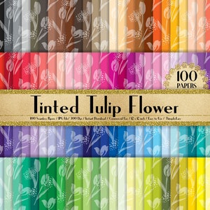 100 Seamless Tinted Tulip Flower Papers in 12 inch, 300 Dpi Planner Paper, Commercial Use, Scrapbook Paper,Rainbow Paper, 100 Flower Papers