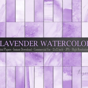 30 Ombre lavanda acquerello digitale carte 12 x 12 pollici 300 Dpi Download istantaneo uso commerciale Scrapbook pastello viola lilla vernice pennello tratto