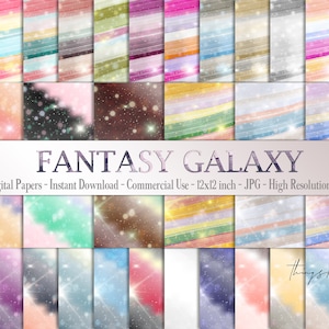30 Fantasy Galaxy Rainbow Starry Night Sky Digitale Papieren 12x12 "Instant Download Commercieel Gebruik Fairy Tale Unicorn Mermaid Magical Bokeh