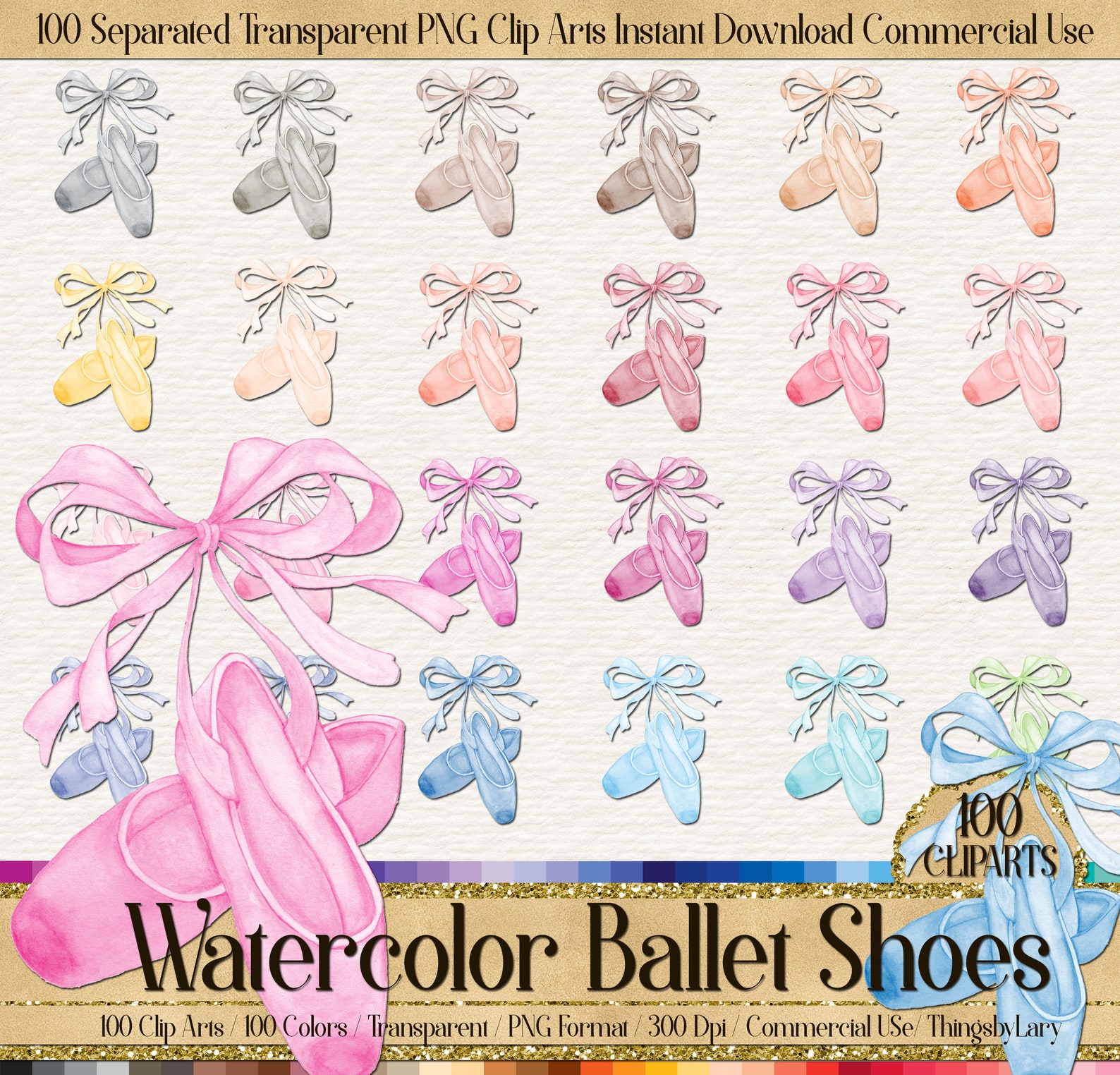 100 hand painted watercolor bow ballet shoes clip arts 300 dpi instant download commercial use transparent watercolor princess b