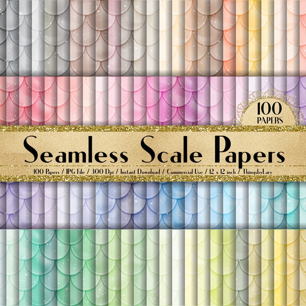 100 Seamless Mermaid Scale Papers, 300 Dpi Planner Paper, Commercial Use, Scrapbook Paper, 100 Digital Papers, Fish Scale Paper