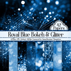42 Royal Blue Bokeh Papers 12 pollici, 300 Dpi Planner Paper, Uso commerciale, Scrapbook Paper, Navy Glitter Bokeh, Blue Bokeh Paper
