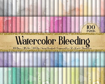 100 Bleeding Watercolor Texture Digital Papers 12inch 300 Dpi Commercial Use, Planner Paper, Scrapbook Papers, Watercolor Texture