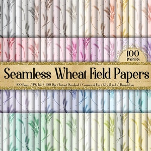 100 Seamless Wheat Field Barley Grain Organic Digital Papers 12x12 "300 dpi Uso commerciale Download istantaneo Giornale stampabile Rainbow Fabric