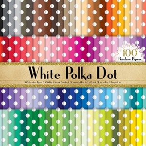 100 Seamless White Polka Dot Papers 12 inch 300 Dpi Commercial Use Instant Download, Scrapbooking Shabby Chic Kit, Seamless Dot Pattern