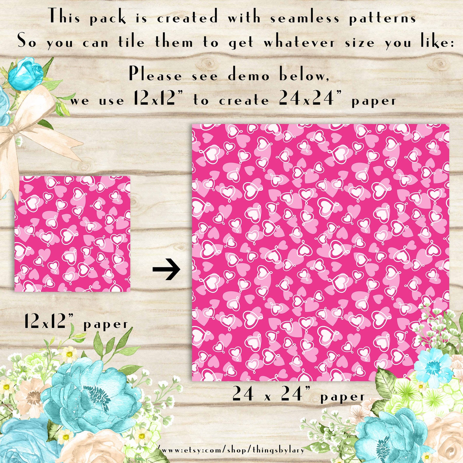 100 Seamless Heart Papers in 12
