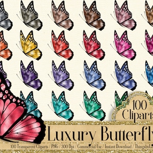 100 Luxury Butterfly Cliparts, Planner Clipart, Colorful Butterfly Clipart, Wedding Graphic, Romantic Graphic, Butterfly Design