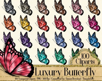 100 Luxury Butterfly Cliparts, Planner Clipart, Colorful Butterfly Clipart, Wedding Graphic, Romantic Graphic, Butterfly Design