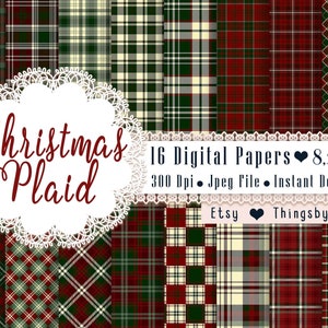 16 Red and Green Plaid Pattern Papers 8.5x11 Inch, Jpeg File, Instant Download High Resolution 300 Dpi Commercial Use Christmas plaid papers