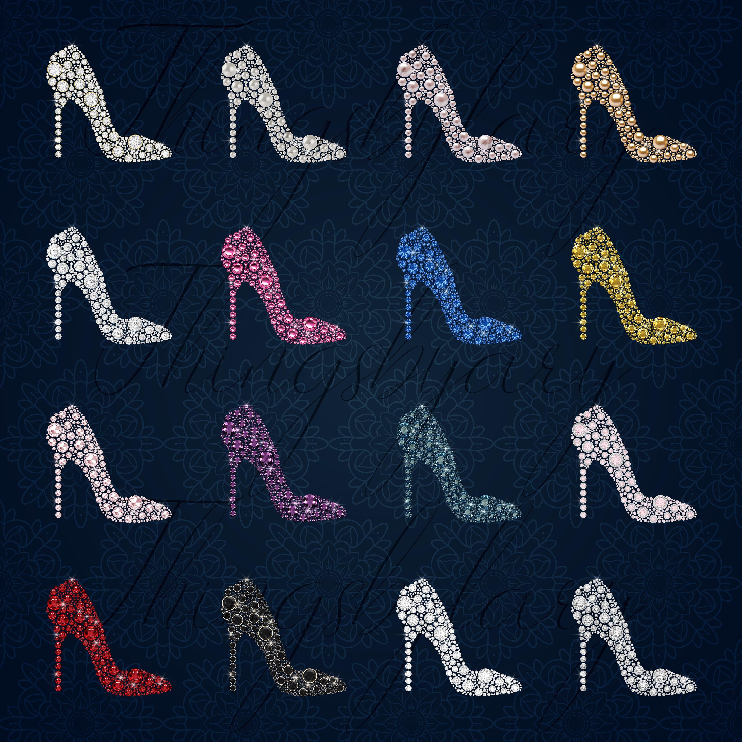 32 Diamond Pearl Rhinestone High Heels Digital Clip Arts 300 - Etsy