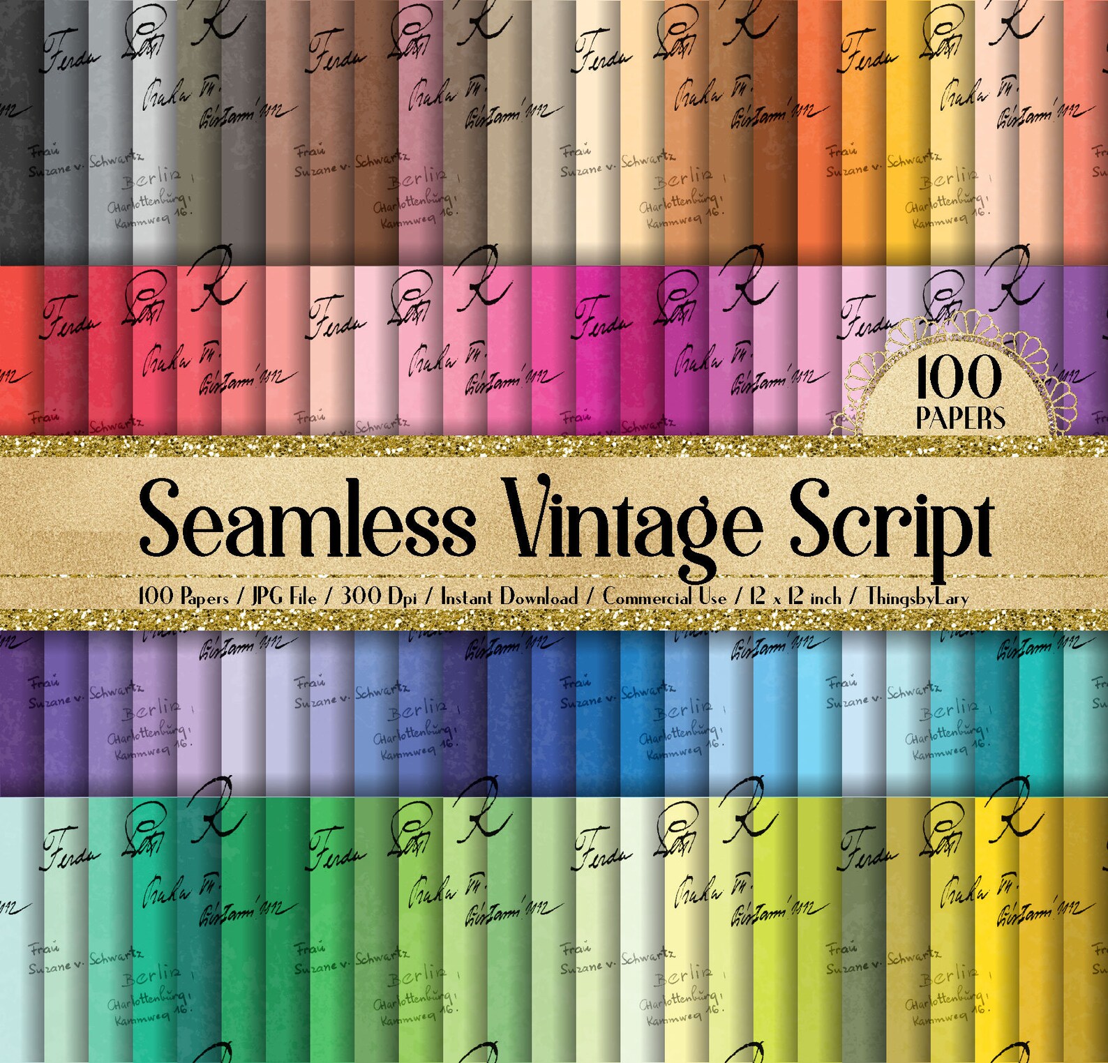 100 Seamless Vintage Script Papers 12 Inch 300 Dpi Commercial Use 