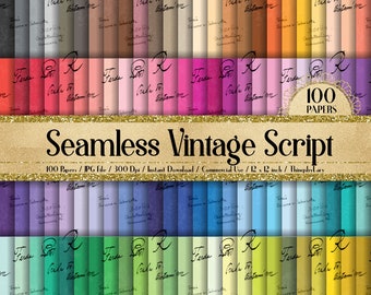 100 Seamless Vintage Script Papers 12 inch 300 Dpi Commercial Use Instant Download,Seamless Script Papers,Seamless Vintage Papers