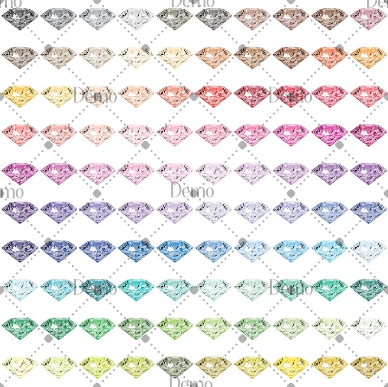 May include: A collection of 72 diamond-shaped digital clipart images in various pastel colors. The diamonds are arranged in rows, with each row featuring a different color.
