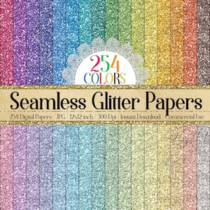 254 papeles digitales con brillo sin costuras 12x12" 300 Dpi Descarga instantánea Uso comercial Rainbow Glitter Realista Sparkle Card Making Tinsel Gold