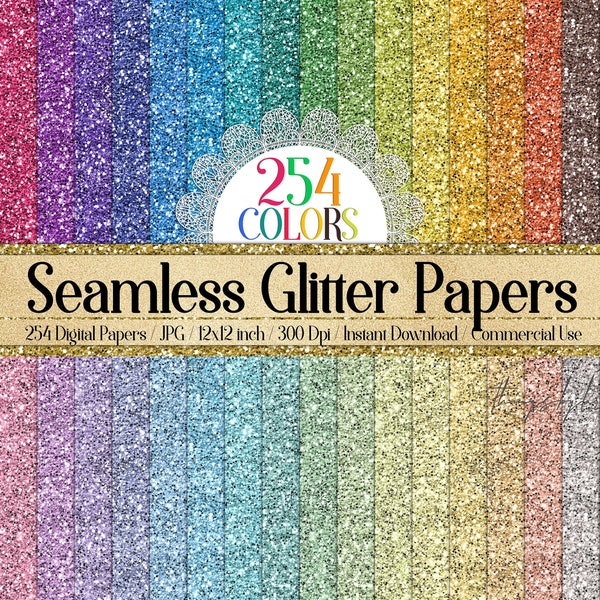 254 Seamless Glitter Digital Papers 12x12" 300 Dpi Instant Download Commercial Use Rainbow Glitter Realistic Sparkle Card Making Tinsel Gold