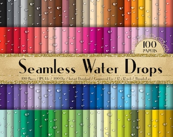 100 Seamless Water Drops Papers 12 inch 300 Dpi Instant Download Commercial Use, Planner Paper, Scrapbooking Summer Kit, Seamless