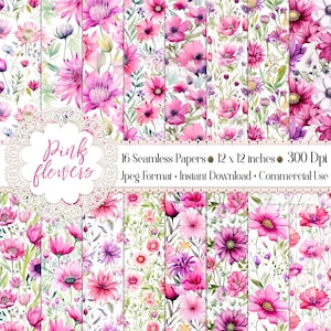 16 naadloze roze lente zomer wilde bloemen digitale papieren commercieel gebruik lente zomer wilde bloemen veld bloeit zomer wilde bloemen stof