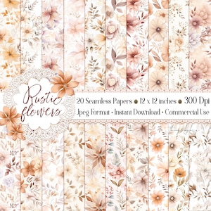 20 Seamless Acquerello Rustico Boho Fiori Digtial Papers Uso commerciale cowgirl floreale matrimonio Boho Fiori Terracotta Boho Fiori
