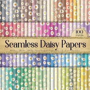 100 Seamless Daisy Flower Digital Papers 12x12" 300 Dpi Planner Paper Instant Download Commercial Use Wedding Shabby Chic Mother Day Floral