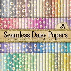 100 Seamless Daisy Flower Digital Papers 12x12" 300 Dpi Planner Paper Instant Download Commercial Use Wedding Shabby Chic Mother Day Floral