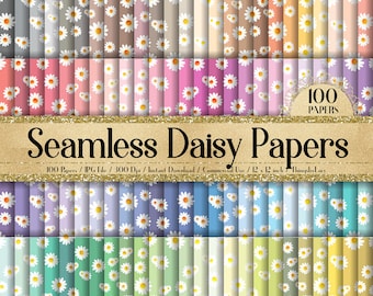 100 Seamless Daisy Flower Digital Papers 12x12" 300 Dpi Planner Paper Instant Download Commercial Use Wedding Shabby Chic Mother Day Floral