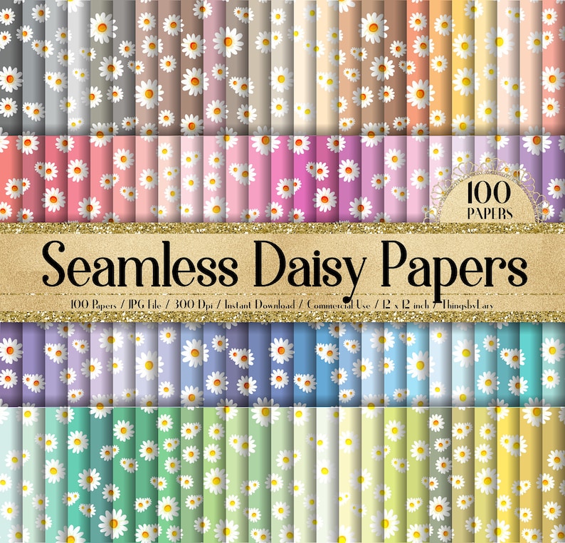 100 Seamless Daisy Flower Digital Papers 12x12 300 Dpi Planner Paper Instant Download Commercial Use Wedding Shabby Chic Mother Day Floral image 1