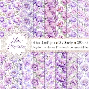 16 Carta digitale peonia lilla acquerello senza soluzione di continuità uso commerciale Peonia rosa Paradiso Peonia tenerezza peonia vintage Motivo floreale senza cuciture