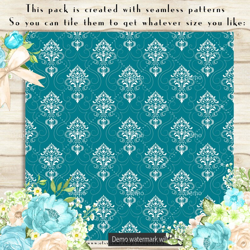 100 Seamless Damask Papers 12 Inch 300 Dpi Commercial Use Etsy