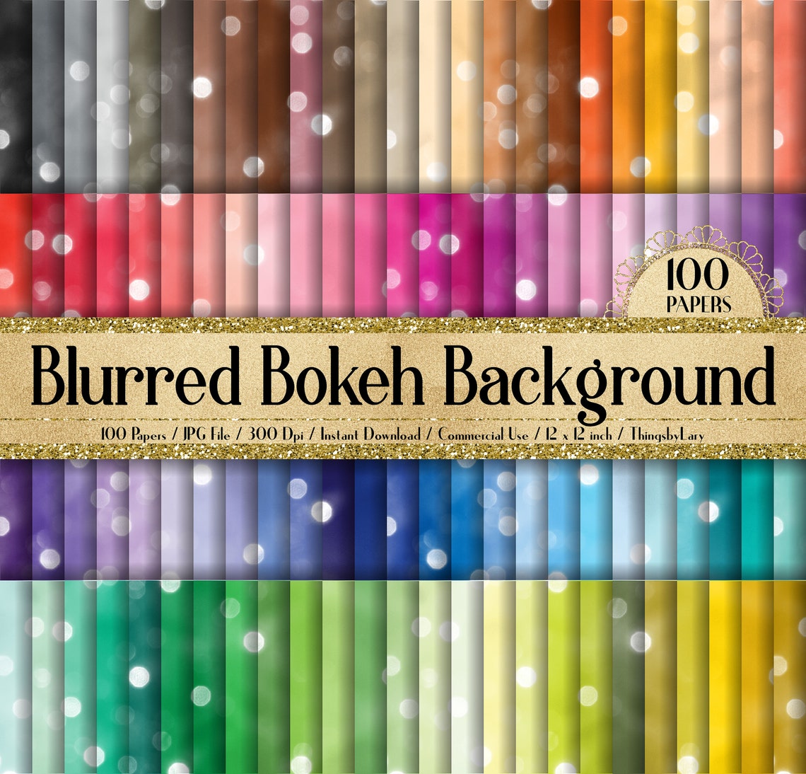 100 Realistic Blurred Bokeh Digital Papers 12x12" 300 Dpi Planner Paper ...