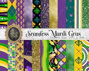 22 Seamless Mardi Gras Shrove Tuesday Fat Tuesday Digital Papers 12" 300 dpi commercial use instant download seamless Brazil Holiday argyle