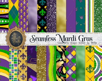 22 Seamless Mardi Gras Vastenavond Fat Tuesday Digital Papers 12" 300 dpi commercieel gebruik instant download naadloos Brazilië Vakantie argyle