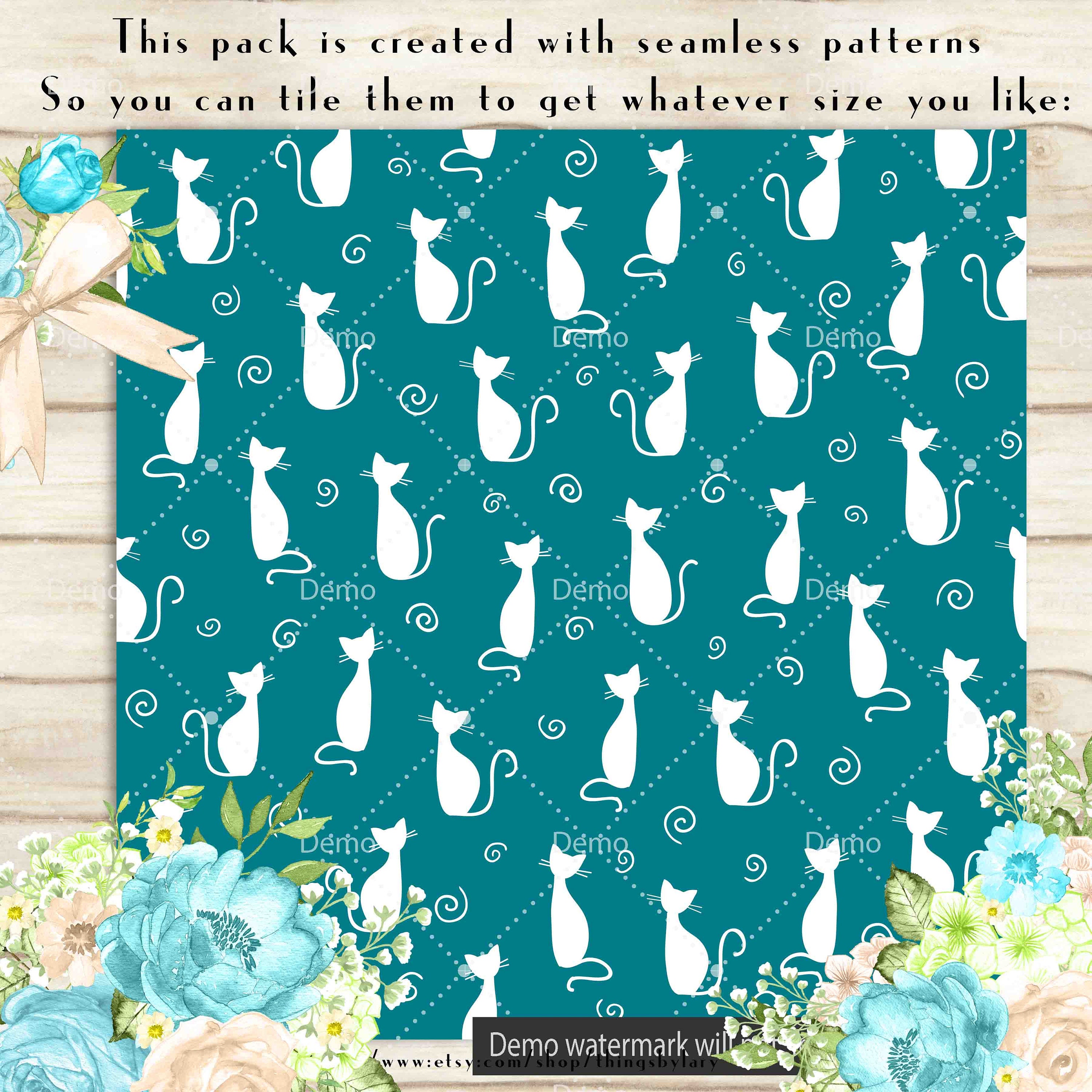 100 Seamless White Cat Pattern Papers in 12" X 12", 300 Dpi Planner ...
