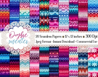 20 Seamless Realistic Ombre Ugly Sweater Pattern Digital Papers Commercial Use rainbow knitted Christmas pattern scandinavian winter pattern